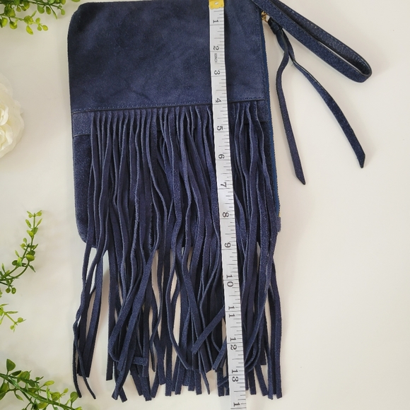 Banana Republic navy blue Italian suede leather fringe pouch - Picture 8 of 11